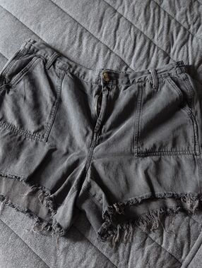 aerie Black Frayed Hem Denim Shorts